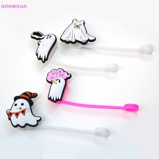 Onew 1 ชิ้น ฮาโลวีน ฟาง ซิลิโคน จุก การ์ตูนผี กะโหลก นํากลับมาใช้ใหม่ ฟาง ฝาครอบ หมวก Rietjes อะนิเมะ น่ารัก เด็ก ปาร์ตี้ ฟาง ตกแต่ง