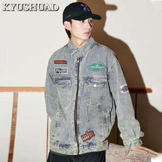 Kyushuad เสื้อแจ็กเก็ตยีน ปักลาย สไตล์อเมริกันย้อนยุค ทรงหลวม