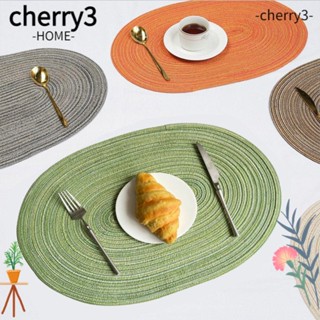 Cherry3 แผ่นรองจาน ชาม ผ้าฝ้ายถัก กันลื่น ทรงวงรี ทนทาน กันความร้อน สําหรับห้องครัว กลางแจ้ง