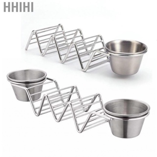 Hhihi 3 Grids Taco Stand Holder with Sauce Cup Stainless Steel V Shaped Spring Roll  Rack for Home Restaurant