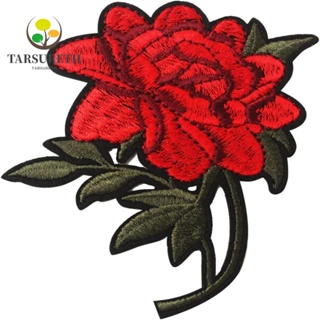 Tarsureth แผ่นผ้าโพลีเอสเตอร์ ปักลายดอกกุหลาบ สีแดง ขนาด 3.9x4 นิ้ว สําหรับรีดติดเสื้อผ้า กางเกงยีน DIY 8 ชิ้น