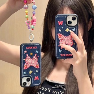 ใหม่ เคสโทรศัพท์มือถือ tpu นิ่ม กันตก ปักลายผีเสื้อน่ารัก สีชมพู สําหรับ Iphone 14promax 14pro 14 13promax 13pro 13 12 12promax 12pro 11 2023