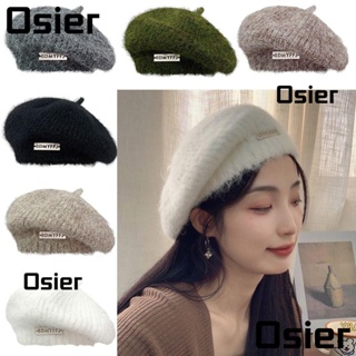 Osier1 หมวกเบเร่ต์ ผ้าวูลถัก ให้ความอบอุ่น สีพื้น สไตล์วินเทจ สําหรับเด็กผู้หญิง