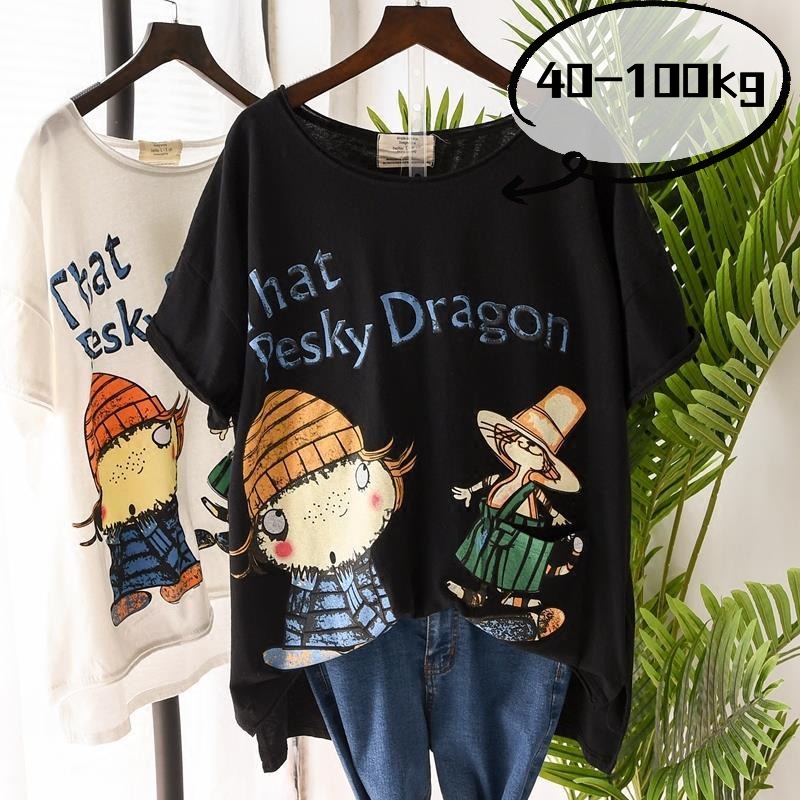 【เสื้อยืดโอเวอร์ไซซ์】เสื้อยืดแขนสั้น พิมพ์ลายมัดย้อม ขนาดใหญ่ สไตล์เกาหลี เหมาะกับฤดูร้อน 100 กก.