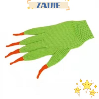 Zaijie24 ถุงมือผ้าขนสัตว์ถัก ห้านิ้ว ให้ความอบอุ่น สีเขียว ของขวัญวันฮาโลวีน สําหรับแม่มด