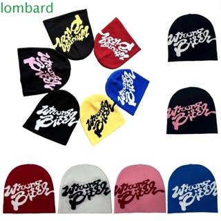 Lombard Skullies หมวกบีนนี่ ผ้าถัก ให้ความอบอุ่น ลายตัวอักษร สีพื้น สไตล์พังก์ ฮิปฮอป ฤดูใบไม้ร่วง ฤดูหนาว