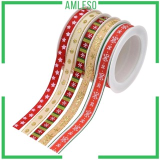 [Amleso] ริบบิ้นธีมคริสต์มาส 5.5Yds สําหรับห่อของขวัญ DIY