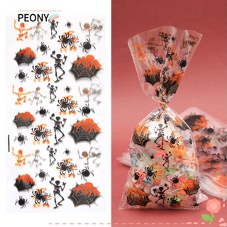 Peonypavilion ถุงขนม ลายค้างคาว ฮาโลวีน สําหรับใส่คุกกี้ ปาร์ตี้ 50 ชิ้น