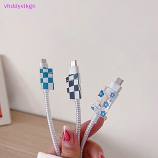 Vhdd ฝาครอบป้องกันสายชาร์จโทรศัพท์มือถือ กันหัก ลายหมากรุก