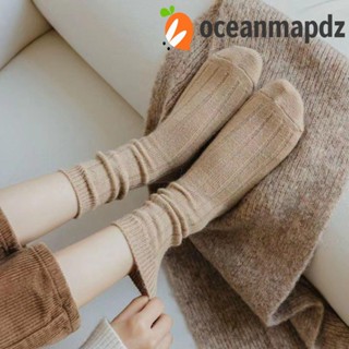 Oceanmapdz ถุงเท้าผ้าขนสัตว์แคชเมียร์ ลายทาง สีพื้น สไตล์ญี่ปุ่น