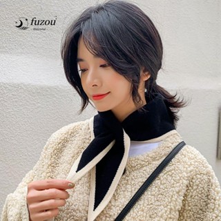Fuzou ผ้าพันคอ ผ้าขนสัตว์ ทรงสามเหลี่ยม ยืดหยุ่น อบอุ่น สีพื้น สําหรับผู้หญิง