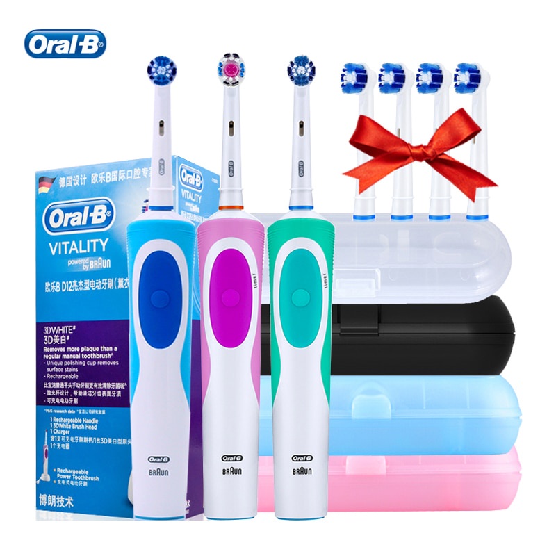 แปรงสีฟันไฟฟ ้ า Oral-B D12 การสั ่ นสะเทือนแบบหมุนทําความสะอาดชาร ์ จแปรงฟัน Cross Action Bristle สําหรับผู ้ ใหญ ่ Oral Care แปรงสีฟัน