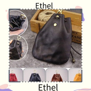 Ethel1 กระเป๋าใส่เหรียญ หนัง สีพื้น กระเป๋าสตางค์ เชือกรูด เรียบง่าย ย้อนยุค กระเป๋าคาดเอว สําหรับผู้ชาย