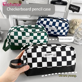 ใหม่ INS สไตล์คลาสสิกรูปแบบนมสีดำและสีขาว Checkerboard กระเป๋าดินสอความจุขนาดใหญ่กระเป๋าเก็บของนักเรียนลายสก๊อตกล่องดินสออุปกรณ์นักเรียน [TOP]