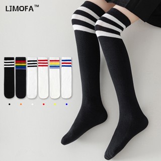 Ljmofa Kids ถุงน่อง ผ้าฝ้าย ยืดหยุ่น แบบนิ่ม ลายทาง สีพื้น สําหรับเด็กผู้หญิง 1-12 ปี