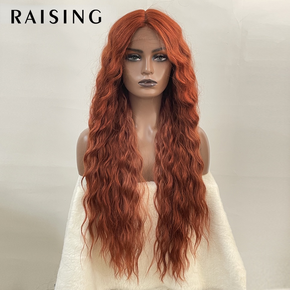 Raising วิกผมสังเคราะห์ ลูกไม้ สีบลอนด์ ขิง ทนความร้อน สําหรับผู้หญิง สีดํา