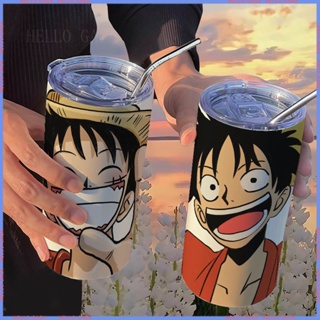 🥤Animation Peripheral Limited Water Cup🥤 กระติกน้ําร้อนสเตนเลส ลายลูฟี่ One Piece พร้อมหลอดดูด แบบพกพา คุณภาพสูง สําหรับผู้หญิง