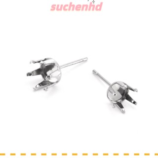 Suchenhd ต่างหูสตั๊ด สเตนเลส 6 มม. สีเงิน 6 เขี้ยว 100 ชิ้น สําหรับผู้หญิง