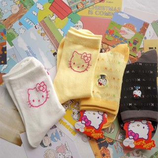 ถุงเท้า ผ้าฝ้าย แบบนิ่ม ลายการ์ตูน Hello Kitty Sanrio น่ารัก สไตล์โลลิต้า สําหรับผู้หญิง