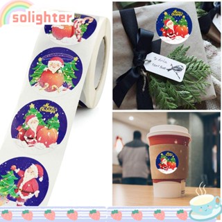 Solighter สติกเกอร์กระดาษ ลายซานตาคลอส อเนกประสงค์ DIY สําหรับติดบรรจุภัณฑ์ ของขวัญ