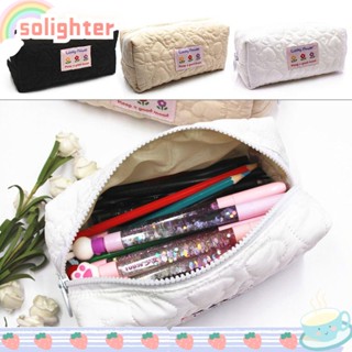 Solighter กระเป๋าดินสอ เครื่องสําอาง ทรงสี่เหลี่ยม แต่งซิป จุของได้เยอะ สีพื้น