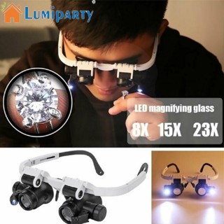 Lumiparty แว่นขยายอะคริลิค เลนส์คู่ มีไฟ Led ปรับขนาดได้ ตามหลักสรีรศาสตร์