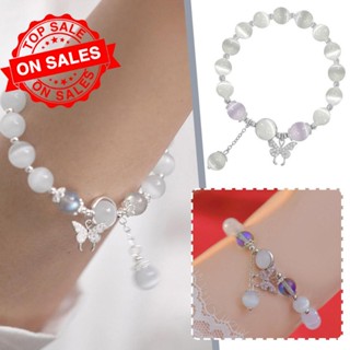 สร้อยข้อมือ ลายผีเสื้อ ดวงจันทร์ สีเทา ขนาดเล็ก สําหรับผู้หญิง Q4Z6