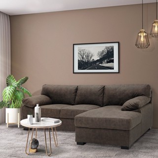 [กทม. 3-5 วัน ส่ง] Koncept furniture โซฟาเข้ามุมขวา รุ่น Kenci สีน้ำตาลเข้ม (245x150x85 ซม.)