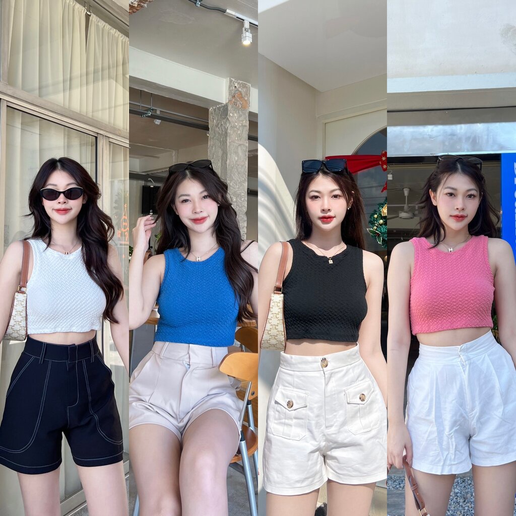 Bake Top เสื้อครอปแขนกุด งานผ้าขนแกะเนื้อดี ผ้ายืดนุ่ม