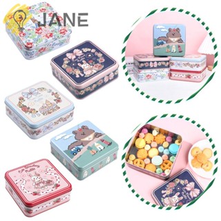 Jane กล่องดีบุก ทรงสี่เหลี่ยม ลายหมี กระต่าย ของขวัญคริสต์มาส DIY