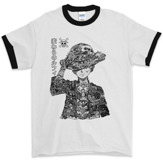 Partyprintstore เสื้อยืด พิมพ์ลายอนิเมะ One Piece Luffy BW V1 11 3/4