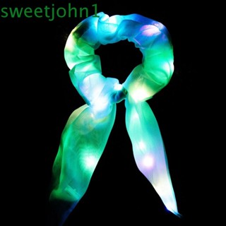 Sweetjohn ยางรัดผมหางม้า ริบบิ้นเรืองแสง สีแคนดี้ เครื่องประดับแฟชั่น สําหรับปาร์ตี้