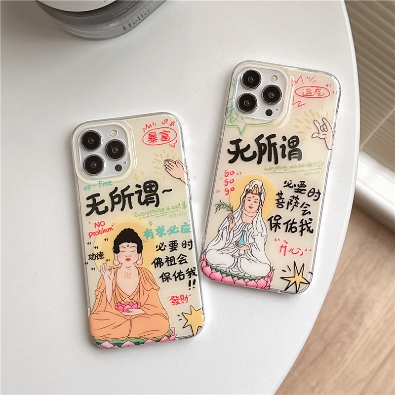 เคสโทรศัพท์มือถือ ซิลิโคนนิ่ม กันกระแทก ลายการ์ตูนพระพุทธรูปจีนน่ารัก สองชั้น สําหรับ iPhone 15 Pro Max 11 12 13 14 Pro Max