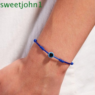 Sweetjohn สร้อยข้อมือ เชือกถักเรซิ่น แฮนด์เมด รูปดวงตาปีศาจ เรขาคณิต สีฟ้า ปรับได้ สําหรับผู้หญิง