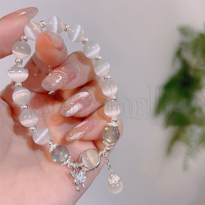 สร้อยข้อมือ จี้เรียบง่าย / สร้อยข้อมือโอปอลเทียม สไตล์เกาหลี / สร้อยข้อมือลูกปัดคริสตัลมูนสโตน ผีเสื้อ เครื่องประดับ / เครื่องประดับของขวัญวันวาเลนไทน์ / ของขวัญแฟชั่น กําไลข้อมือ