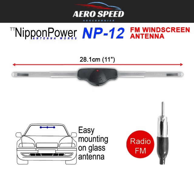 Nippon Power Car Indoor Glass AM / FM เสาอากาศวิทยุ Super Power NP-12 NP12 NP 12
