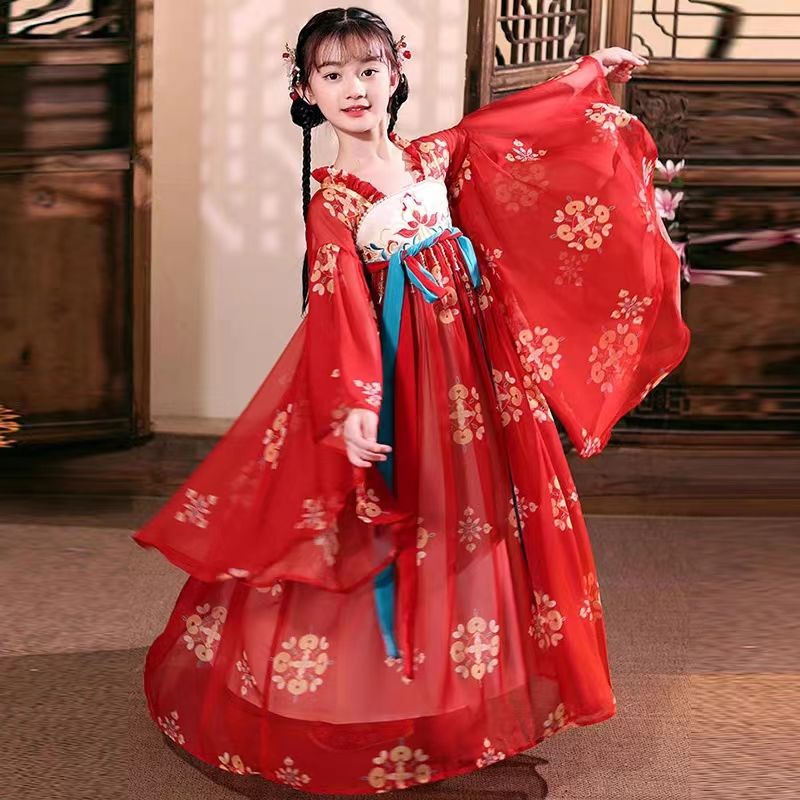 ชุดเดรสกระโปรง แฟชั่นฮั่นฝู สไตล์จีนโบราณ แฟชั่นฤดูใบไม้ผลิ และฤดูใบไม้ร่วง สําหรับเด็กผู้หญิง