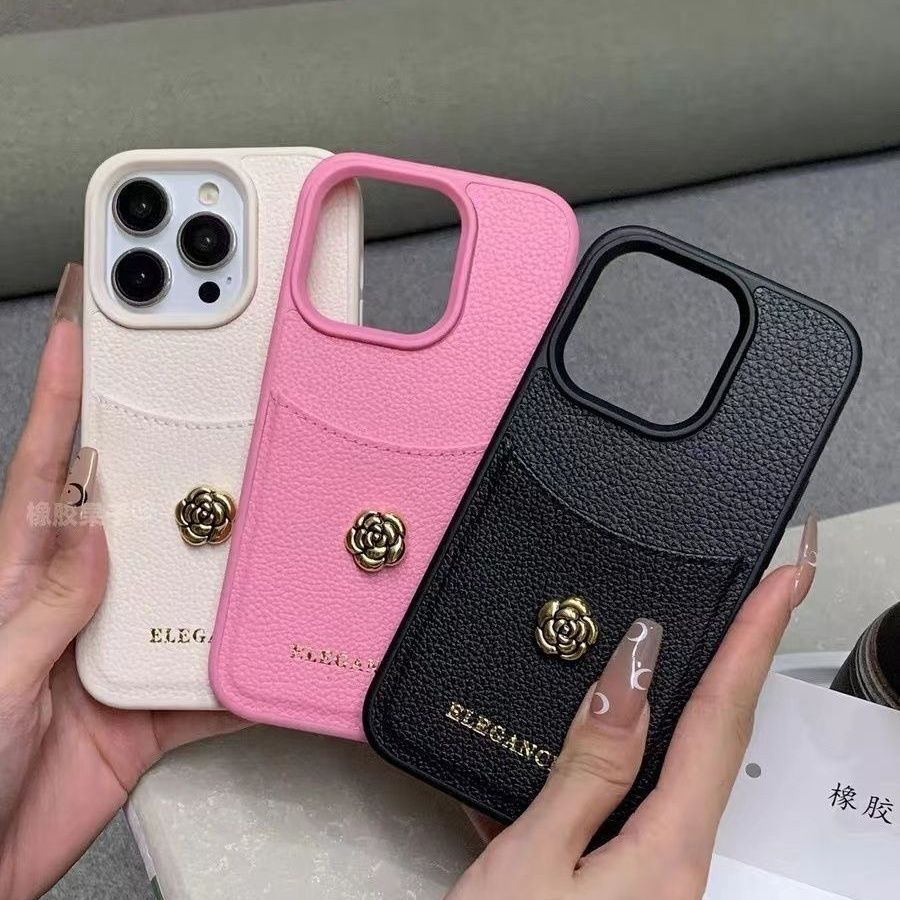 เคสโทรศัพท์มือถือ ลายดอกคามิเลีย พร้อมช่องใส่บัตร สไตล์เกาหลี ญี่ปุ่น สําหรับ Iphone 14 15promax 13 
