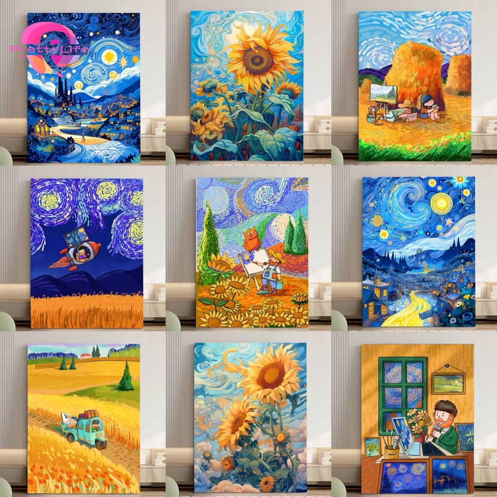 【PL】ภาพวาดปักเพชร ปักครอสสติตช์ รูปทิวทัศน์แวนโก๊ะ ท้องฟ้ากลางคืน 5d ขนาด 30X40 ซม. สําหรับตกแต่งบ้าน ห้องนอน ห้องนั่งเล่น