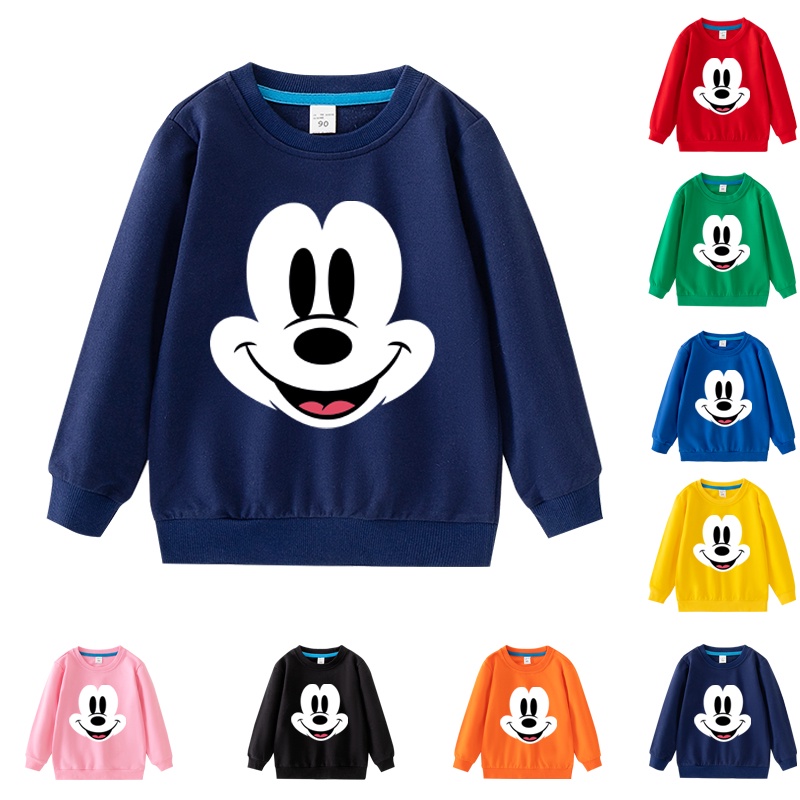 พร้อมส่ง เสื้อกันหนาวแขนยาว คอกลม ผ้าฝ้าย ลายการ์ตูนมิกกี้เมาส์ 8 สี สําหรับเด็ก MA013