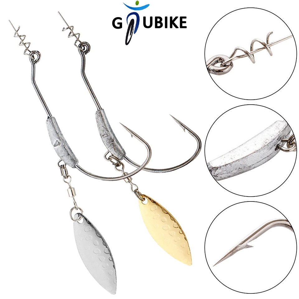 Gtubike 1PCS 2g/3g/4g/5g/7g/9g Crank Hook พร้อมช้อนโลหะเลื่อมเพิ่มน้ําหนักเหยื่อ Twist ล็อค Barbed Hook Offset Hooks