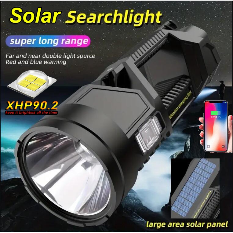 ไฟฉาย LED XHP90 พลังงานแสงอาทิตย์ แบบพกพา XHP70 อเนกประสงค์ สําหรับกลางแจ้ง