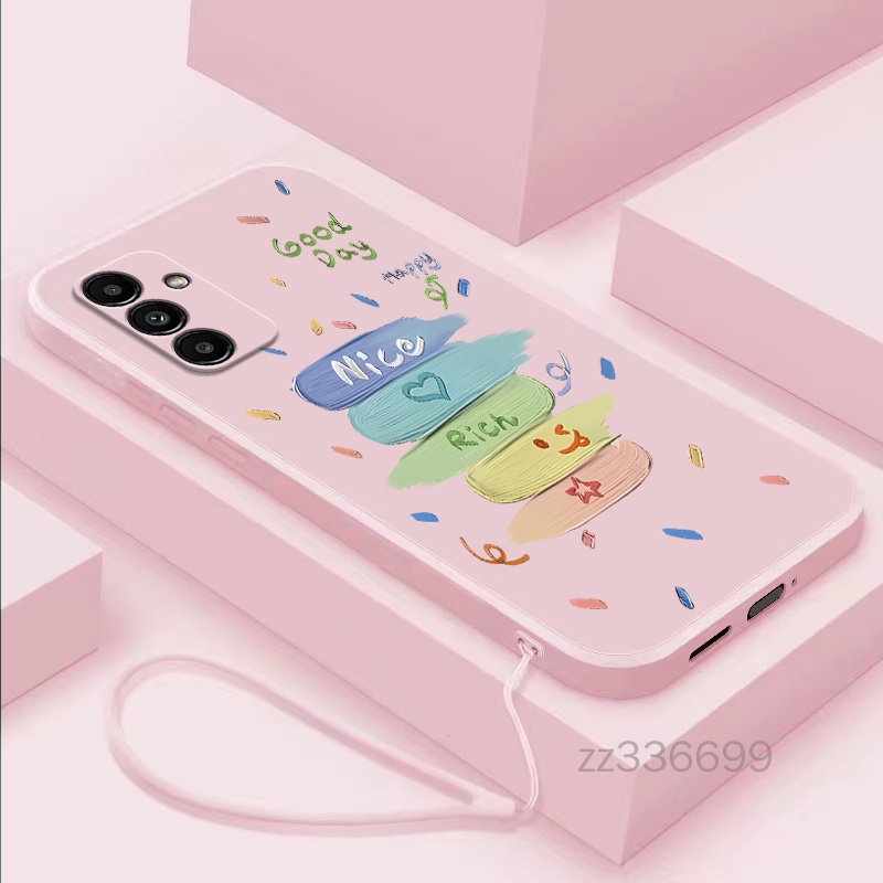 เคส samsung A16 A56 A14 5G A14 4G Samsung A24 4G Samsung A34 5G Samsung A54 5G เคสโทรศัพท์DIY NICEขอบตรงซิลิโคนเหลวฝาครอบป้องกันให้เชือกแขวนเชือก - รูปที่ 4