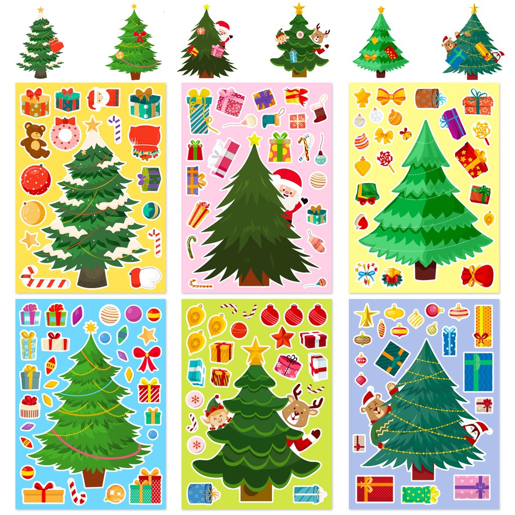 6ชิ้น สติกเกอร์ต้นคริสต์มาส diy จิ๊กซอว์ สติกเกอร์ เกมปาร์ตี้เด็ก Christmas decorations sticker
