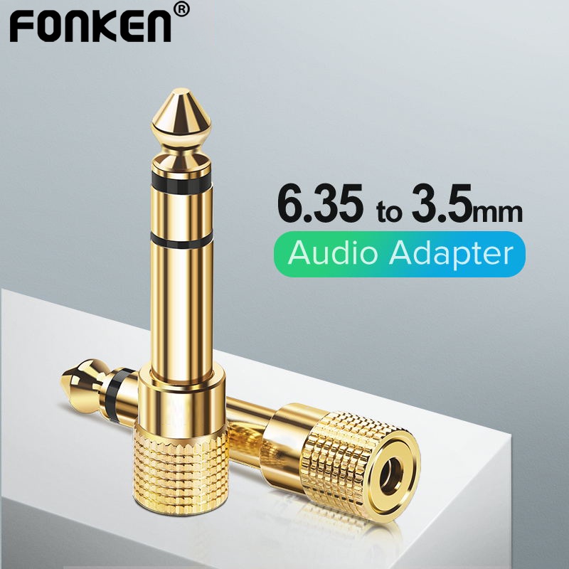 Fonken อะแดปเตอร์แปลงเสียงสเตอริโอ 6.35 6.5 มม. ตัวผู้ เป็นตัวเมีย 3.5 มม. 6.35 6.5 เป็น 3.5 มม. สําหรับกีตาร์