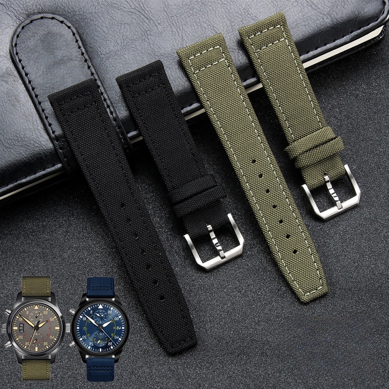 สายนาฬิกาข้อมือ ผ้าแคนวาส ไนล่อน หนังวัวแท้ สไตล์นักบิน IWC Pilot Novelties Portugieser Portofino Aquatimer 20 มม. 21 มม. 22 มม. สําหรับผู้ชาย ผู้หญิง