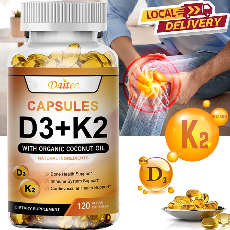 Vegan วิตามิน D3+K2 แคปซูลควบคุมการเผาผลาญแคลเซียม ป้องกันการแตกหัก ส่งเสริมสุขภาพกระดูก ระบบหัวใจ และระบบภูมิคุ้มกัน