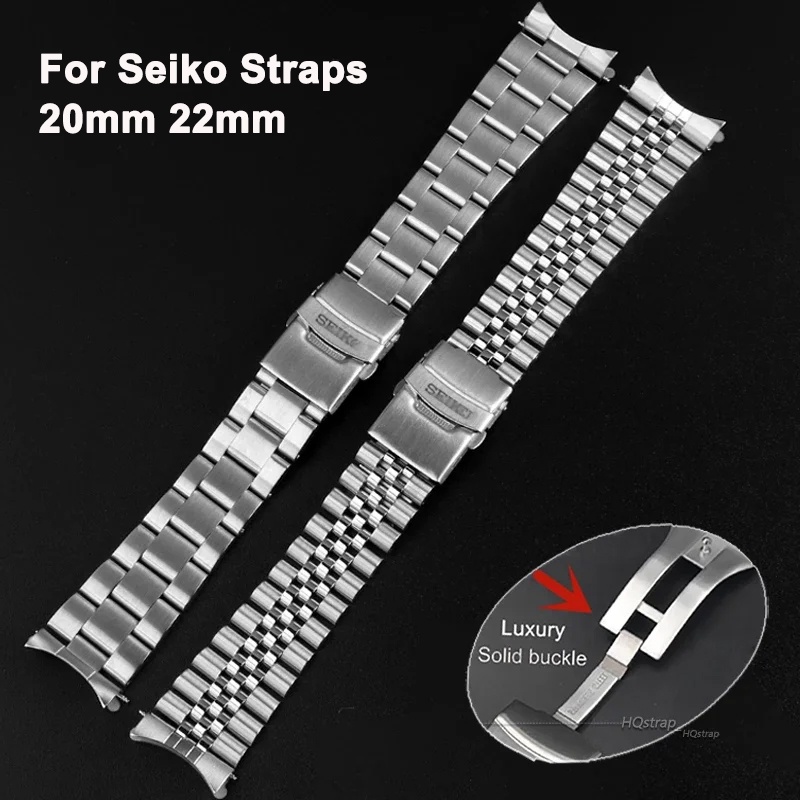 สายนาฬิกาข้อมือสเตนเลส หัวเข็มขัดแข็ง 20 มม. 22 มม. หรูหรา สําหรับ Seiko SKX007 SKX009 Jubilee Watchband Oyster Straps