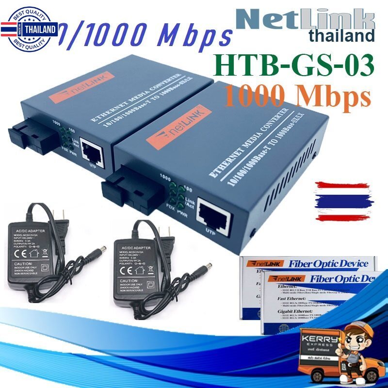 NetLINK Gigabit Media Converter HTB-GS-03 A/B Fiber Optic 20KM Single-mode Single-fiber WDM RJ45 2 ตัว A และ B