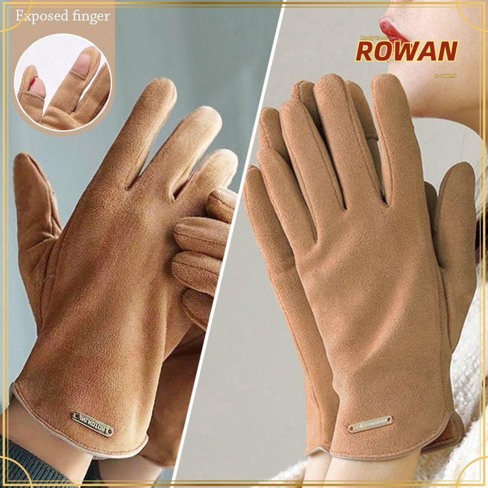 Rowans ถุงมือหนังนิ่ม ผ้ากํามะหยี่ แบบหนา กันลม แฟชั่นฤดูหนาว สําหรับผู้หญิง เล่นสกี
